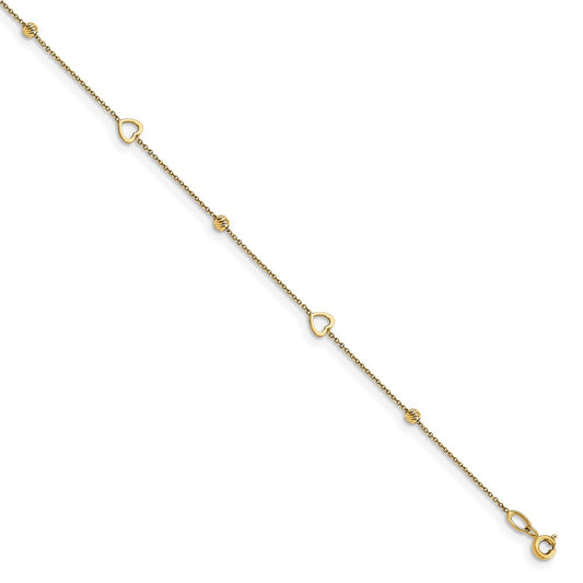 Polished and D/C Heart w/1in ext. Anklet