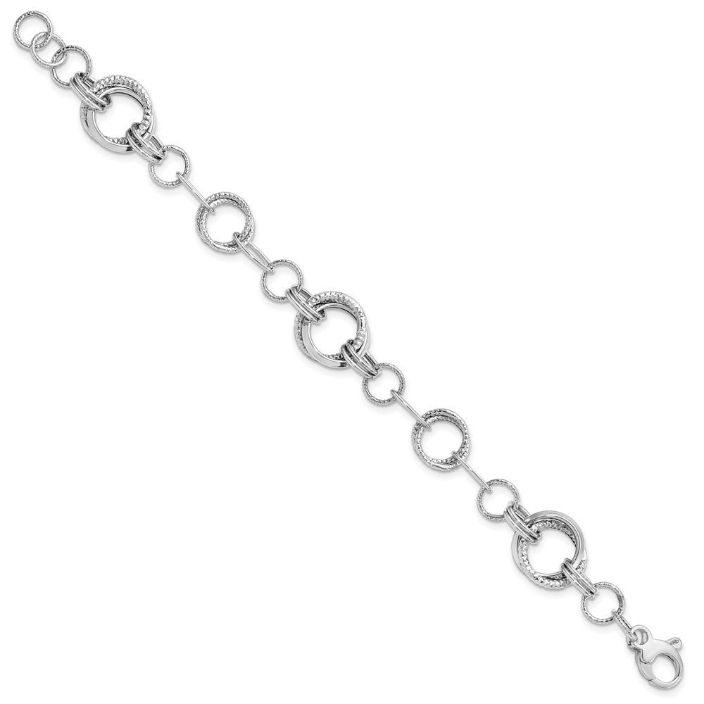 Polished and Textured Fancy Link Bracelet 7" - White Gold