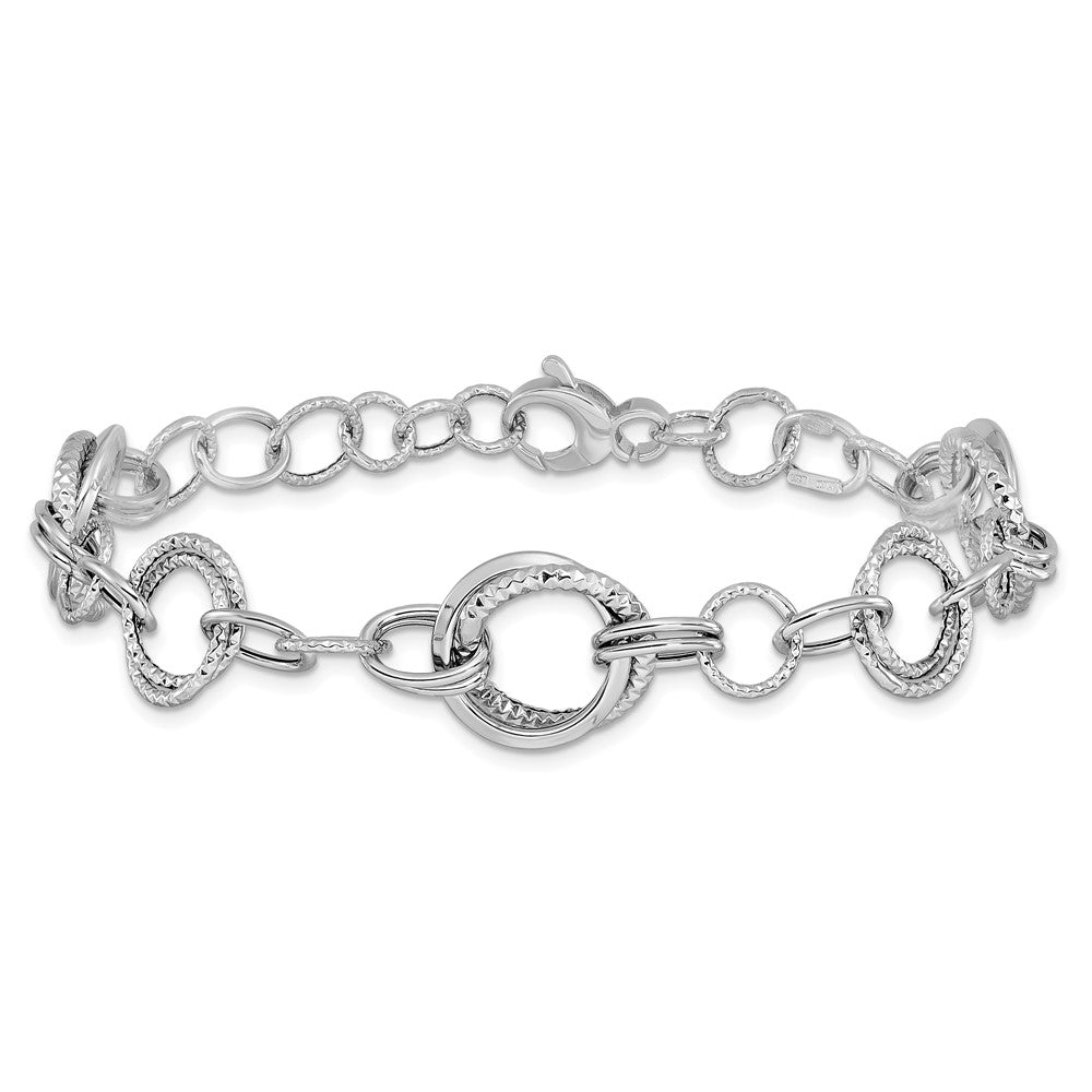 Polished and Textured Fancy Link Bracelet 7" - White Gold