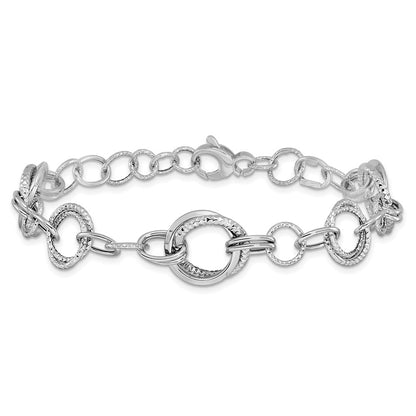 Polished and Textured Fancy Link Bracelet 7" - White Gold