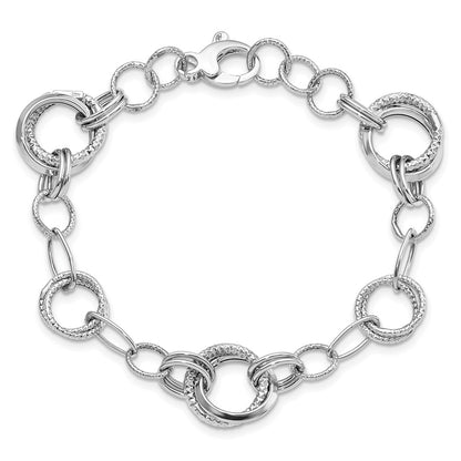 Polished and Textured Fancy Link Bracelet 7" - White Gold