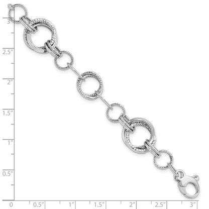 Polished and Textured Fancy Link Bracelet 7" - White Gold