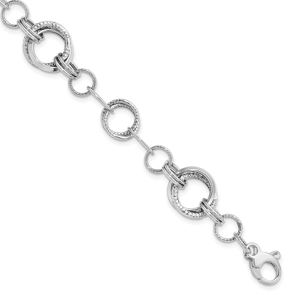Polished and Textured Fancy Link Bracelet 7" - White Gold