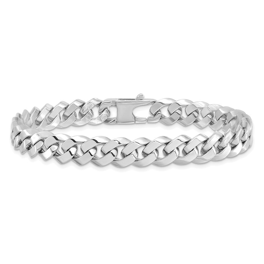 8.5mm Beveled Curb Bracelet 8" - White Gold