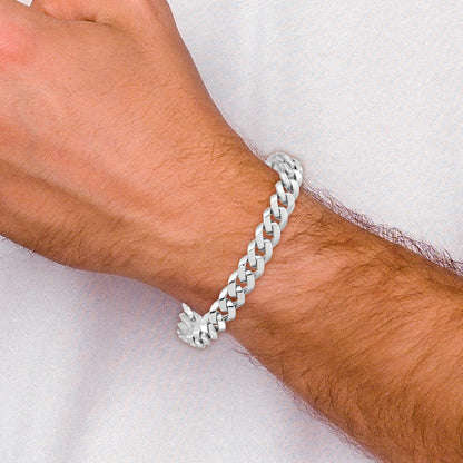 8.5mm Beveled Curb Bracelet 8" - White Gold