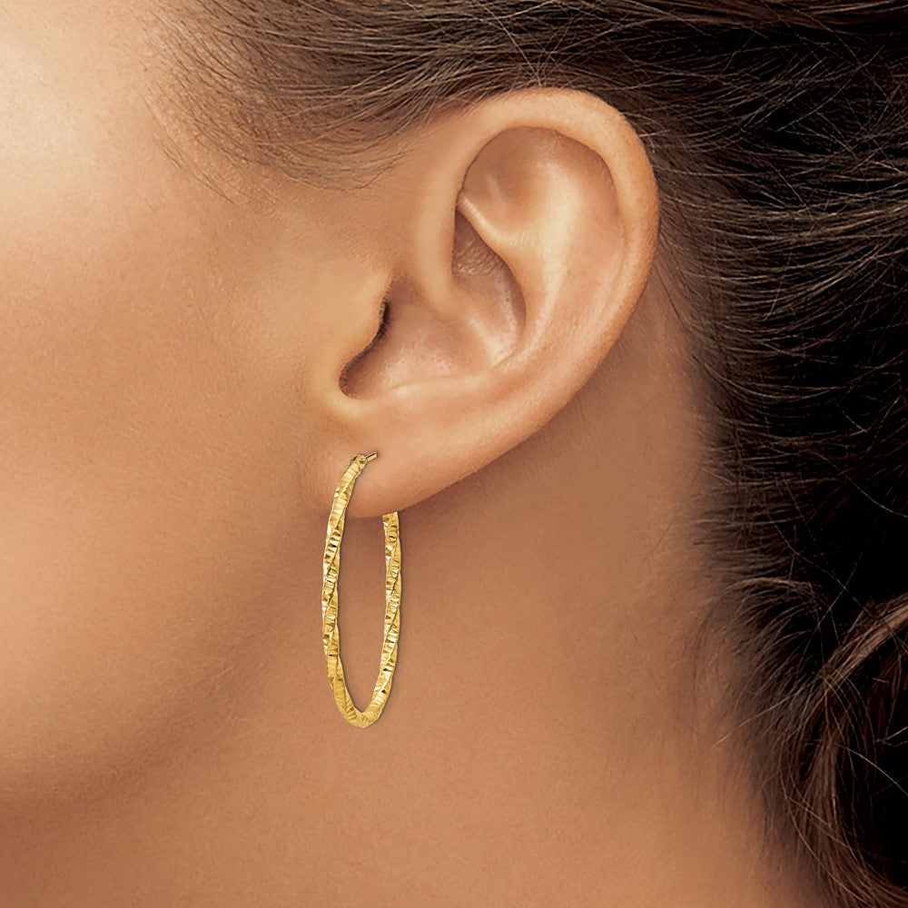 2mm Diamond-cut Oval Hoop Earrings