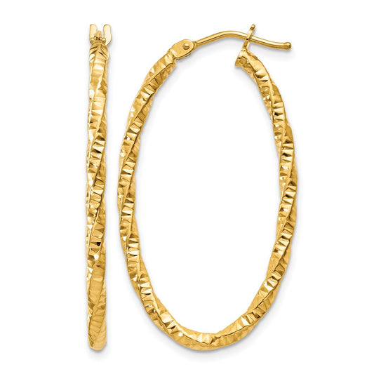 2mm Diamond-cut Oval Hoop Earrings