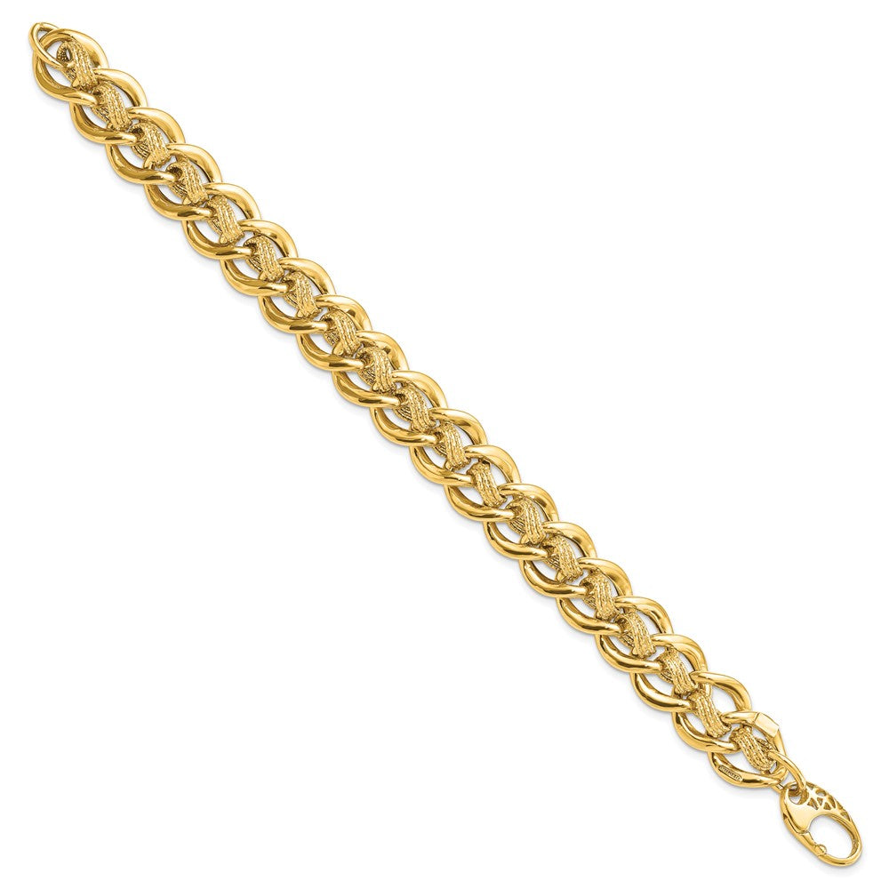 Polished and Textured Fancy Link Bracelet 8" - 15mm