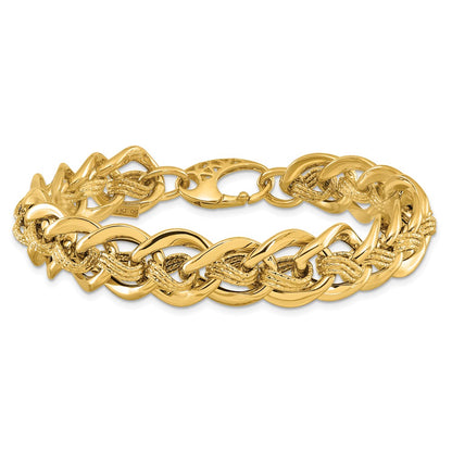 Polished and Textured Fancy Link Bracelet 8" - 15mm