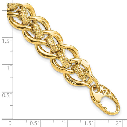 Polished and Textured Fancy Link Bracelet 8" - 15mm