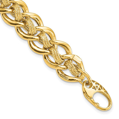 Polished and Textured Fancy Link Bracelet 8" - 15mm