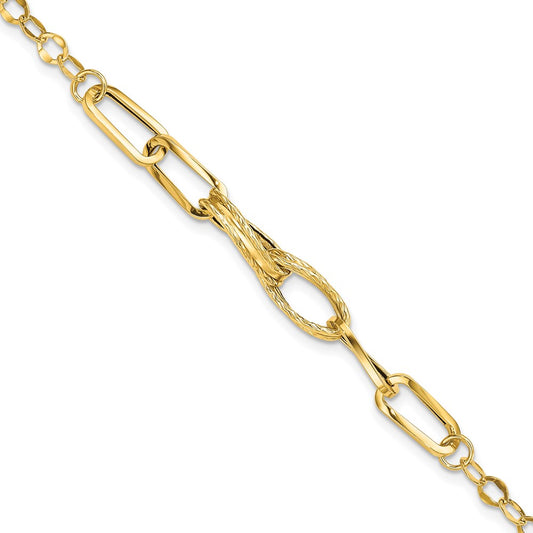 Polished Textured Fancy Link Bracelet 7.75" - 6mm