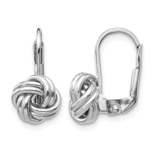 Polished Love Knot Leverback Earrings - White Gold