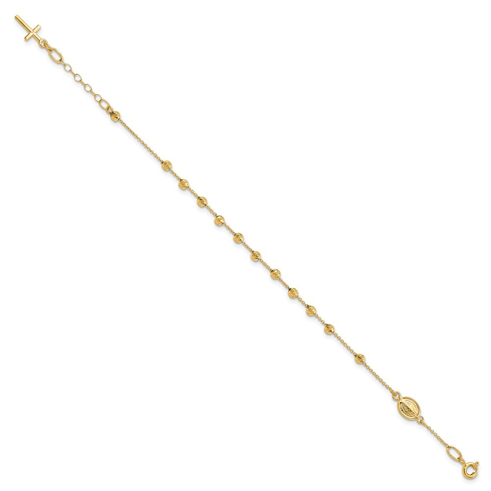 Polished D/C Cross and Miraculous Medal .75in ext. Bracelet