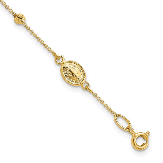 Polished D/C Cross and Miraculous Medal .75in ext. Bracelet