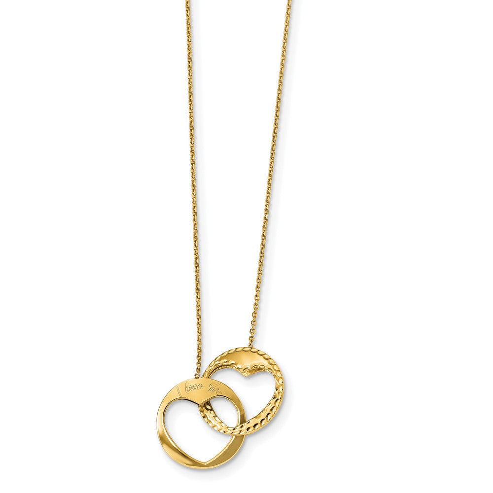 Polished Double Interlocking Heart I Love You with 1 inch ext. Necklace