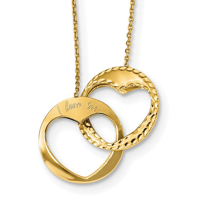 Polished Double Interlocking Heart I Love You with 1 inch ext. Necklace