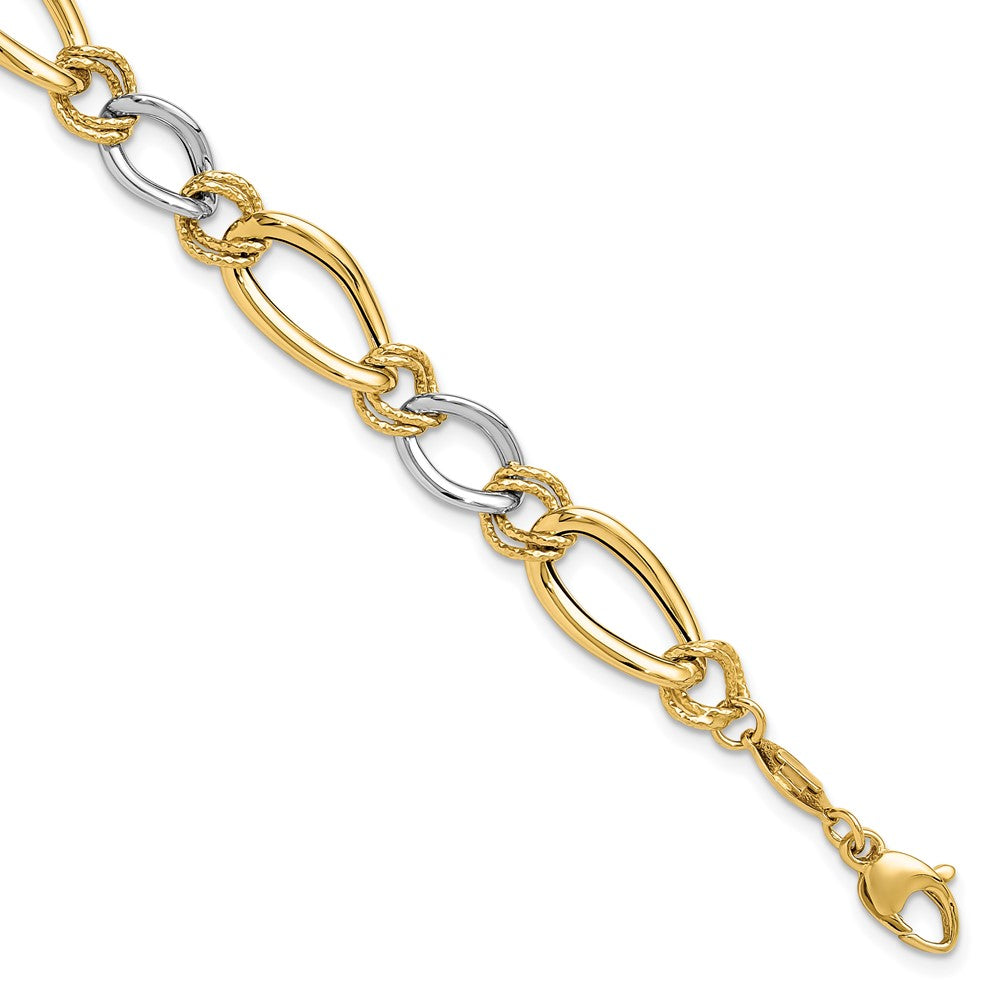 Polished & Textured Fancy Oval Curb Bracelet 7.5"