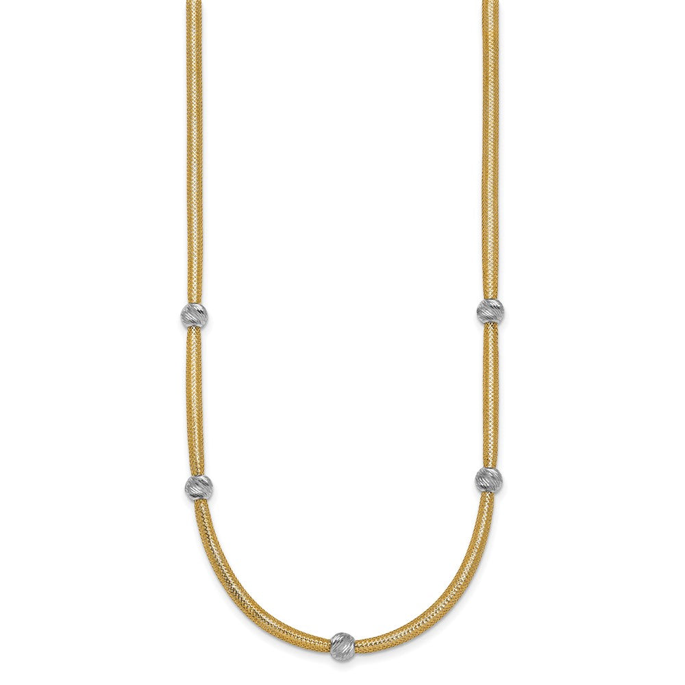 Polished w/Rhodium D/C Bead Flexible Mesh Necklace 18"