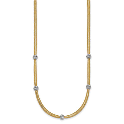 Polished w/Rhodium D/C Bead Flexible Mesh Necklace 18"