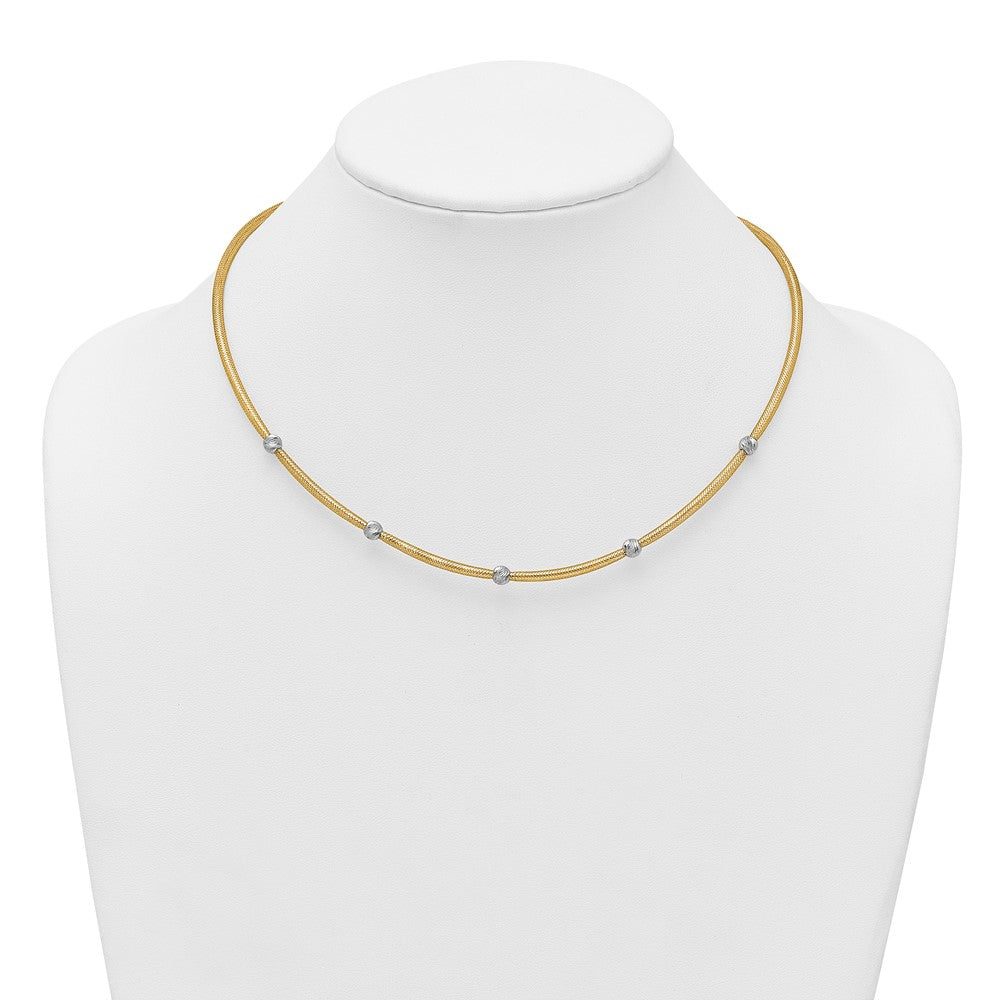Polished w/Rhodium D/C Bead Flexible Mesh Necklace 18"