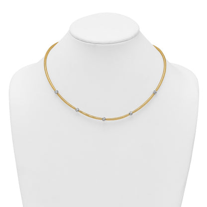 Polished w/Rhodium D/C Bead Flexible Mesh Necklace 18"
