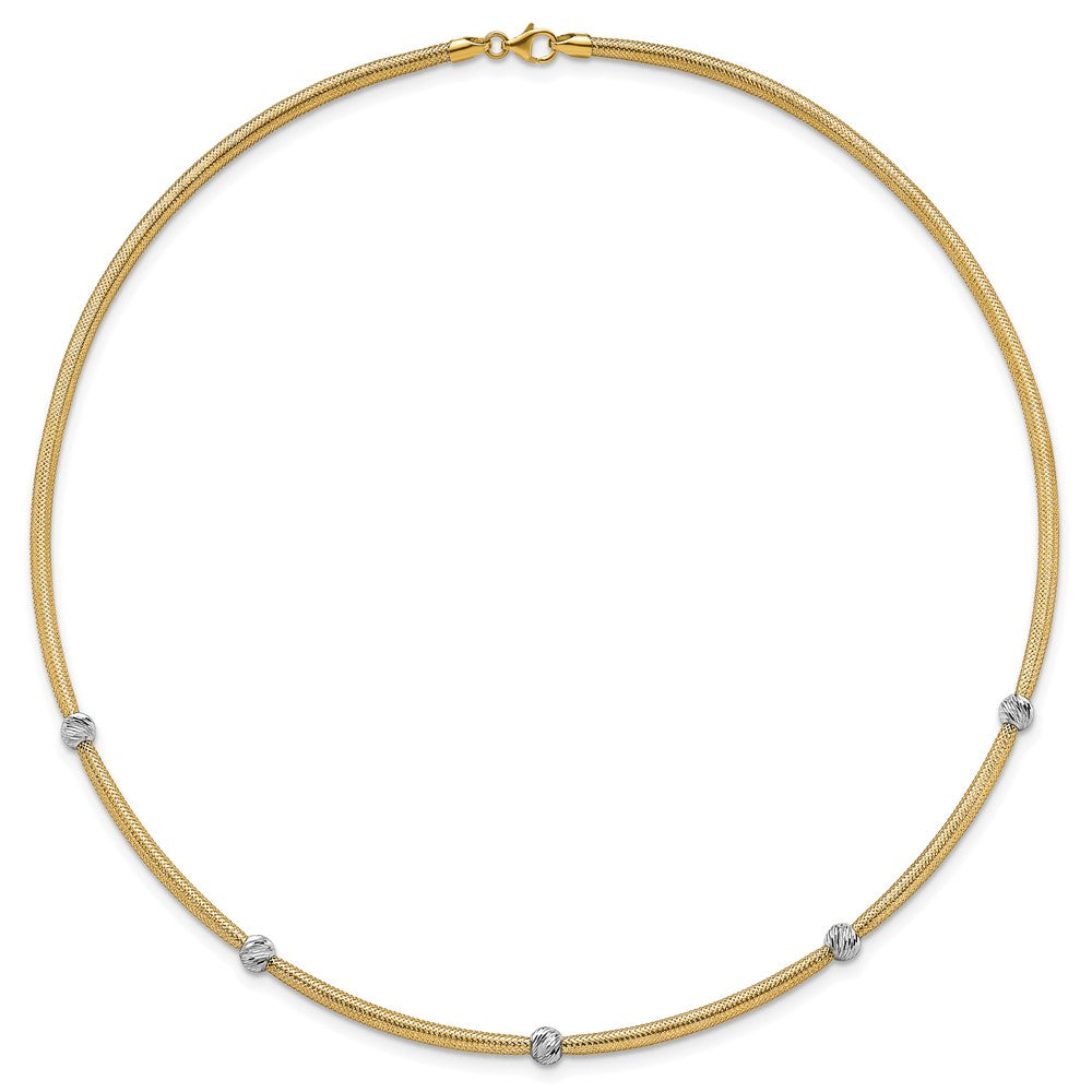Polished w/Rhodium D/C Bead Flexible Mesh Necklace 18"