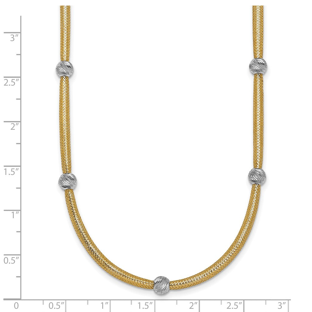 Polished w/Rhodium D/C Bead Flexible Mesh Necklace 18"