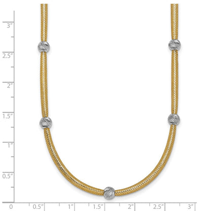 Polished w/Rhodium D/C Bead Flexible Mesh Necklace 18"
