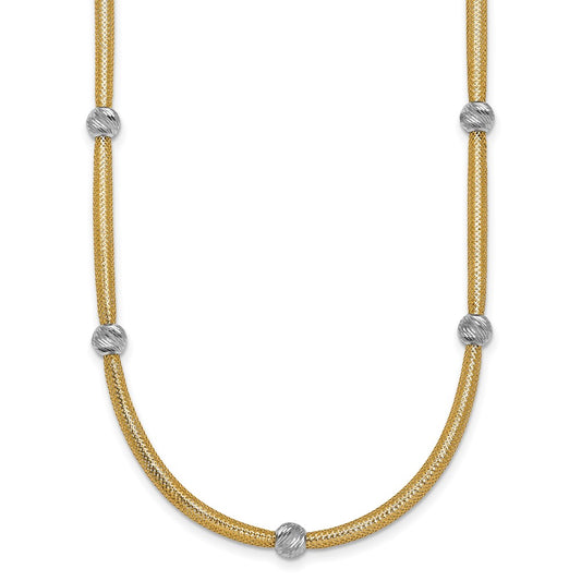 Polished w/Rhodium D/C Bead Flexible Mesh Necklace 18"