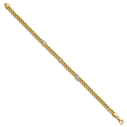 White Rhodium Polished D/C Flat Wheat Bracelet 7.5"