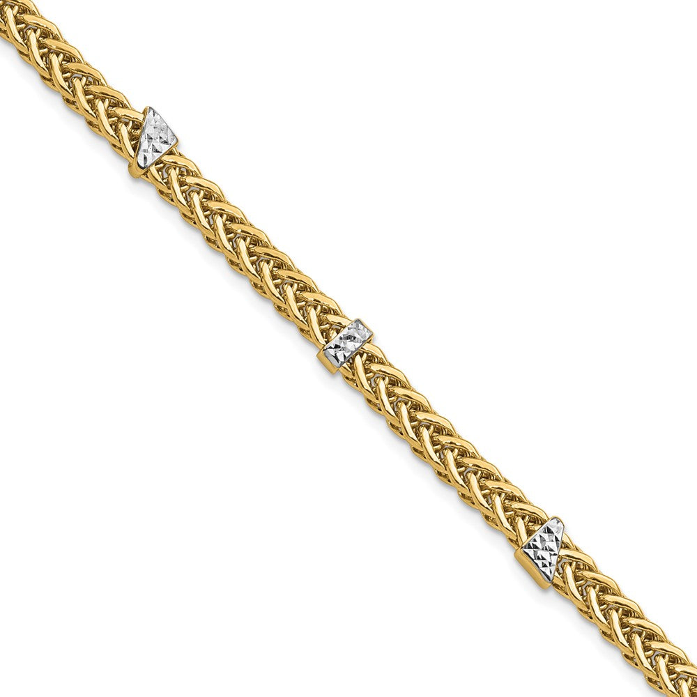 White Rhodium Polished D/C Flat Wheat Bracelet 7.5"