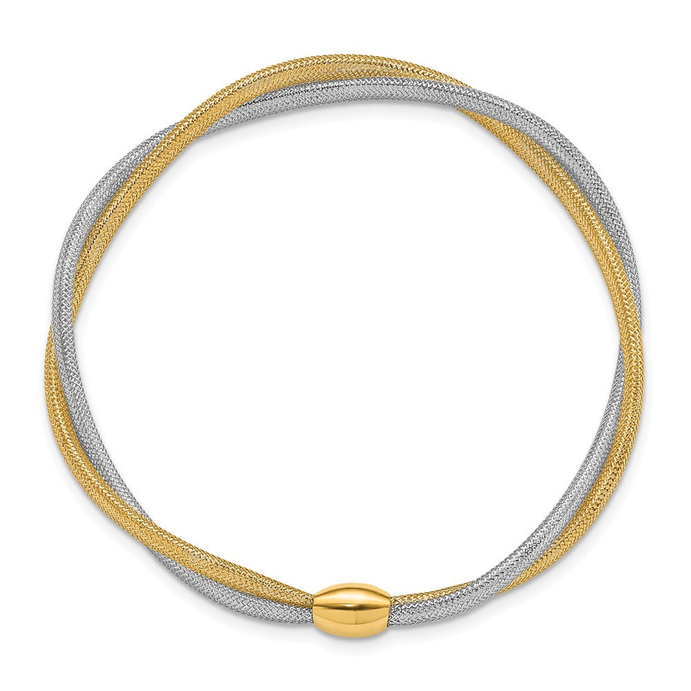 Twisted Woven Mesh Stretch Bracelet - Yellow Gold with Rhodium