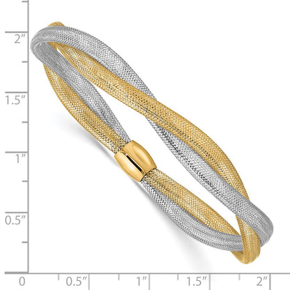 Twisted Woven Mesh Stretch Bracelet - Yellow Gold with Rhodium