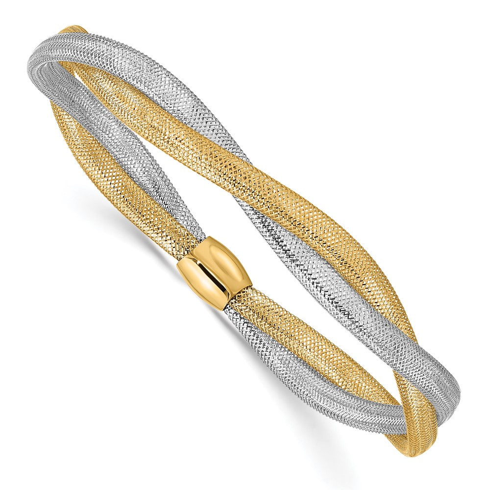 Twisted Woven Mesh Stretch Bracelet - Yellow Gold with Rhodium