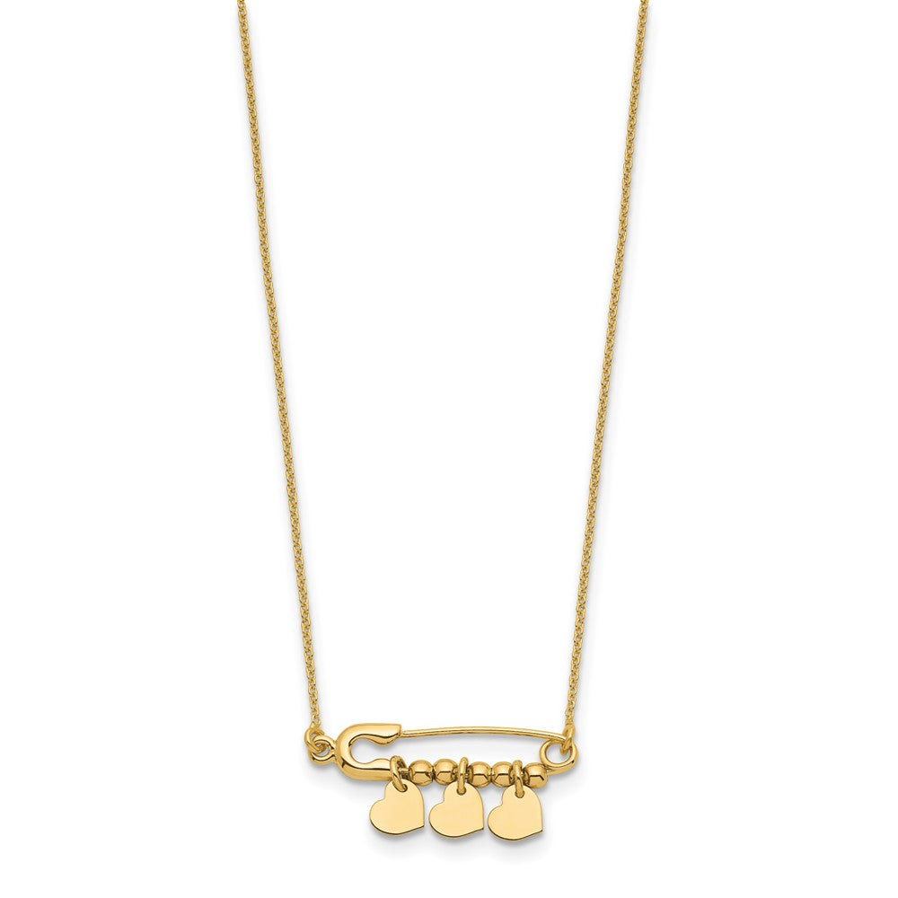 Safety Pin with Dangle Hearts Necklace 17"