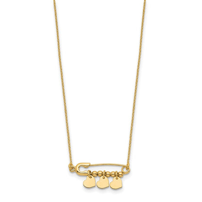Safety Pin with Dangle Hearts Necklace 17"