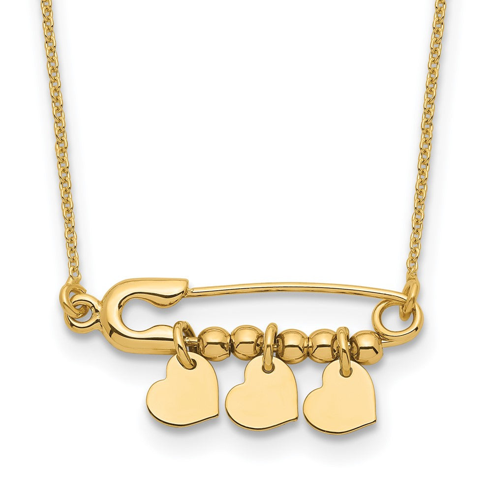 Safety Pin with Dangle Hearts Necklace 17"