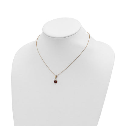 Polished Enameled Flower with Ladybug Necklace 16.5"