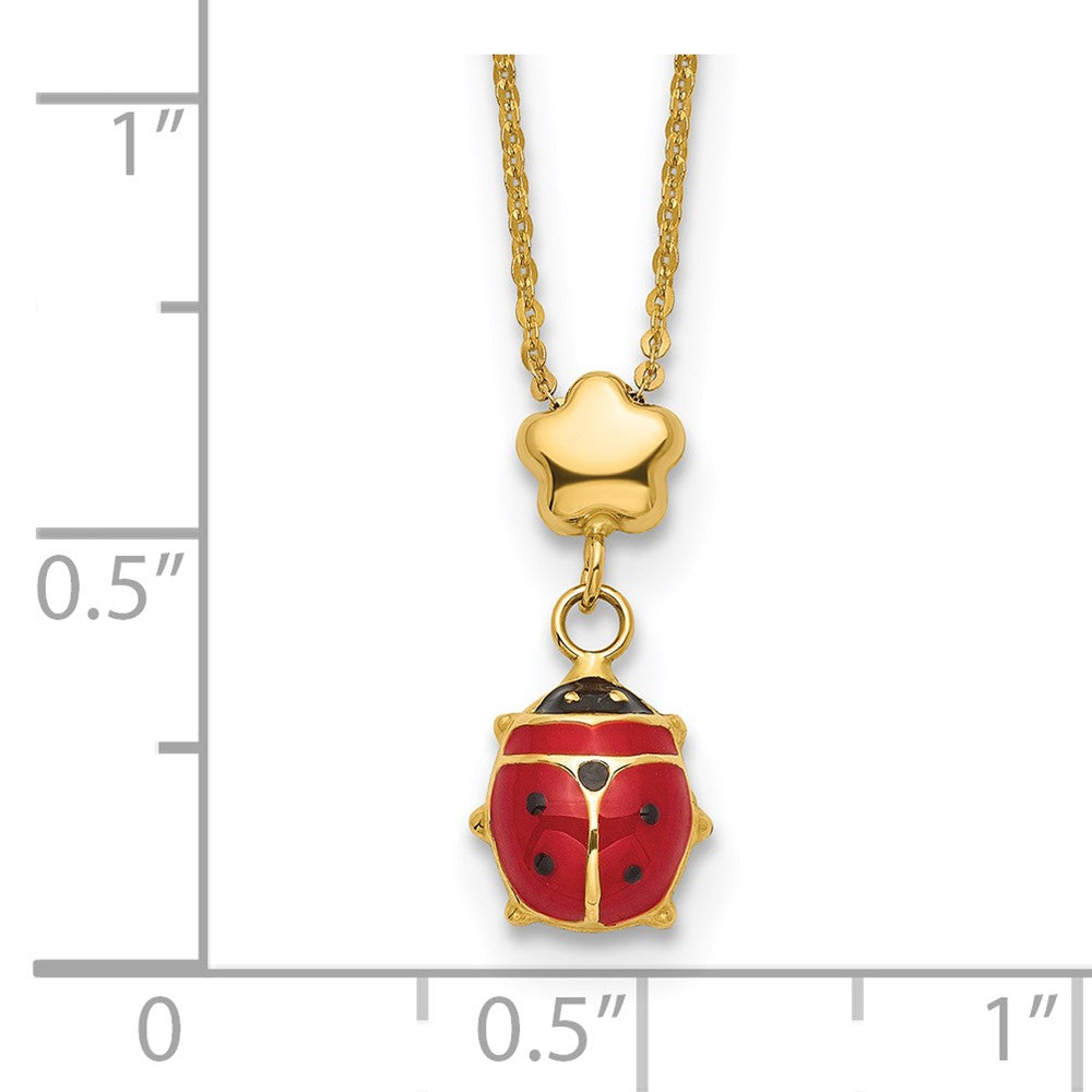 Polished Enameled Flower with Ladybug Necklace 16.5"