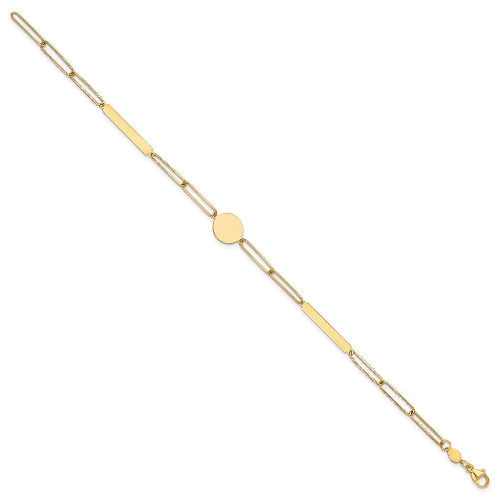 Polished Paperclip Link with Circle and Bar Bracelet 8.25"