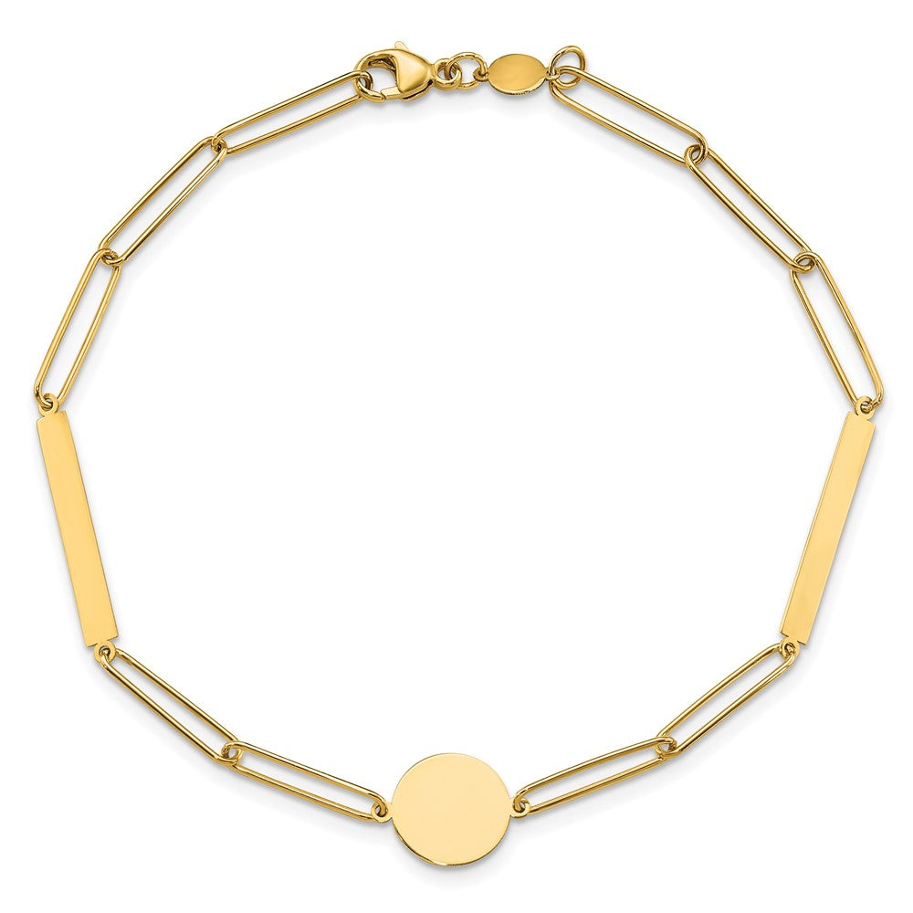 Polished Paperclip Link with Circle and Bar Bracelet 8.25"