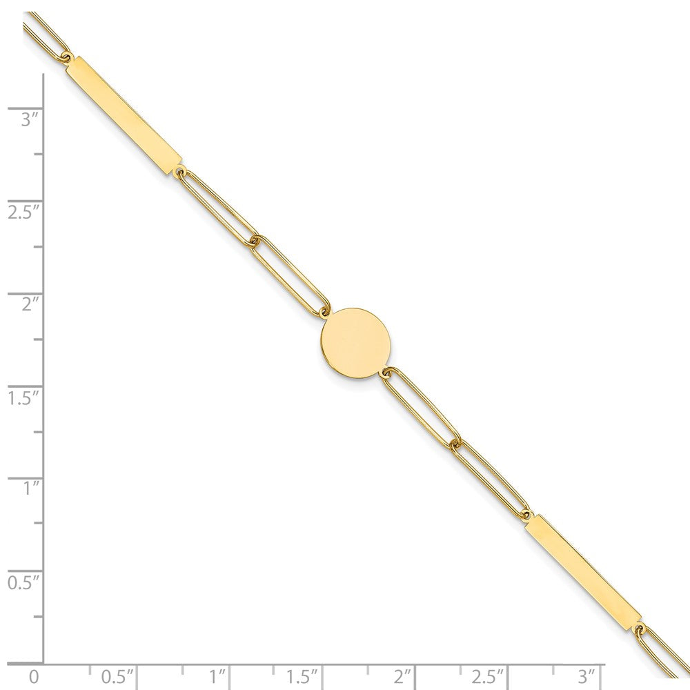 Polished Paperclip Link with Circle and Bar Bracelet 8.25"