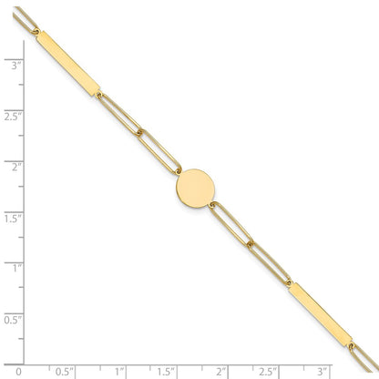 Polished Paperclip Link with Circle and Bar Bracelet 8.25"