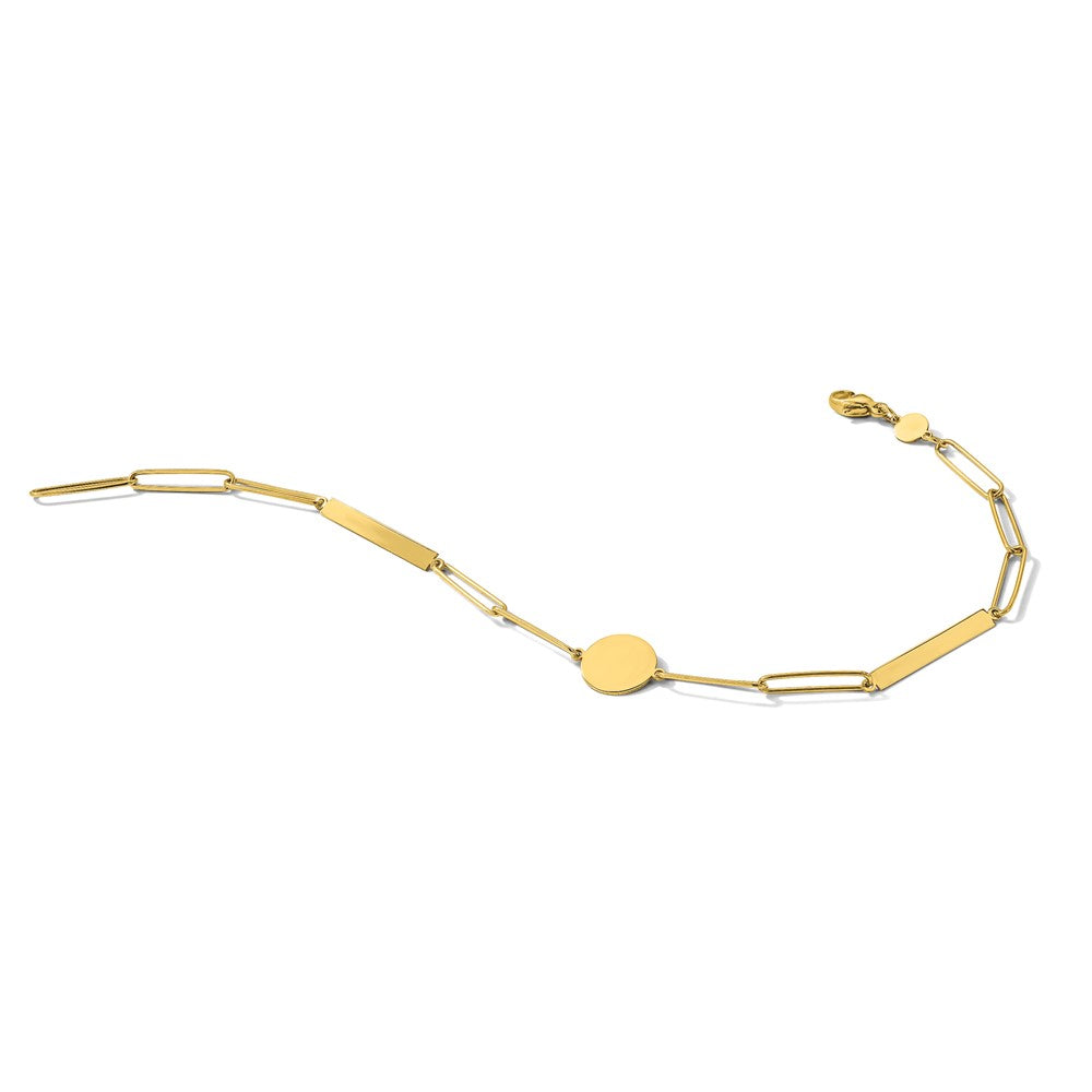 Polished Paperclip Link with Circle and Bar Bracelet 8.25"