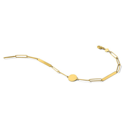Polished Paperclip Link with Circle and Bar Bracelet 8.25"