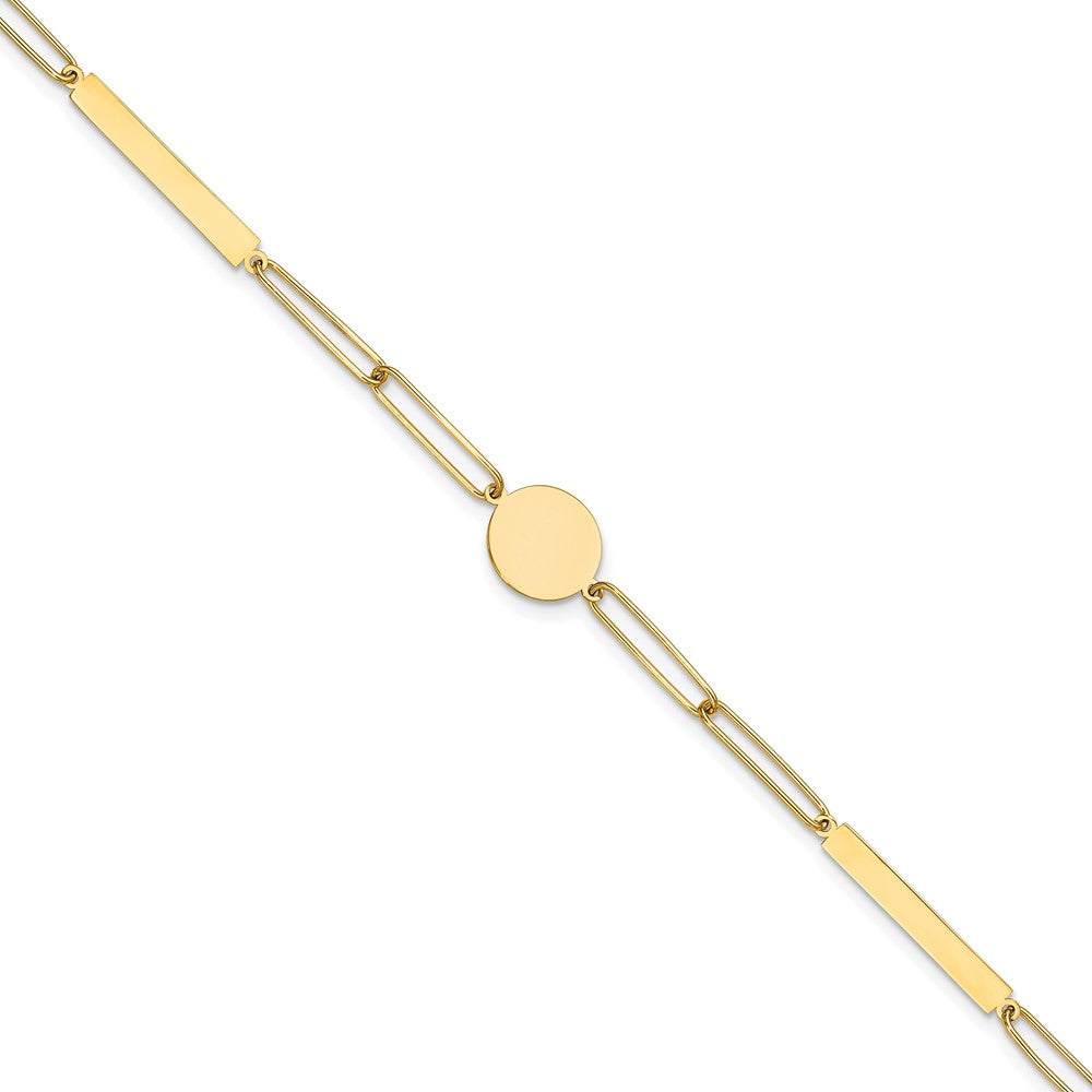 Polished Paperclip Link with Circle and Bar Bracelet 8.25"