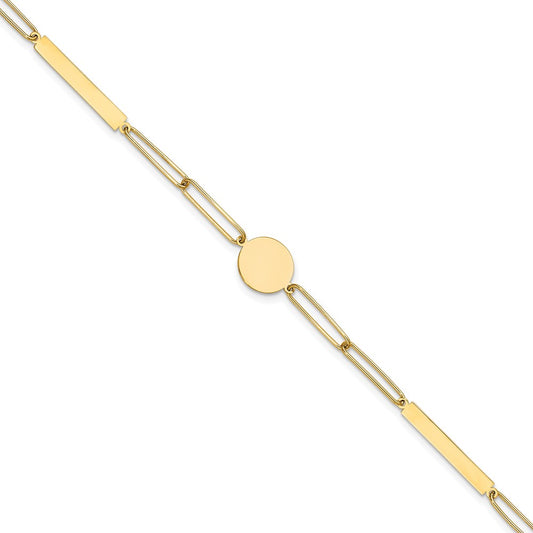 Polished Paperclip Link with Circle and Bar Bracelet 8.25"