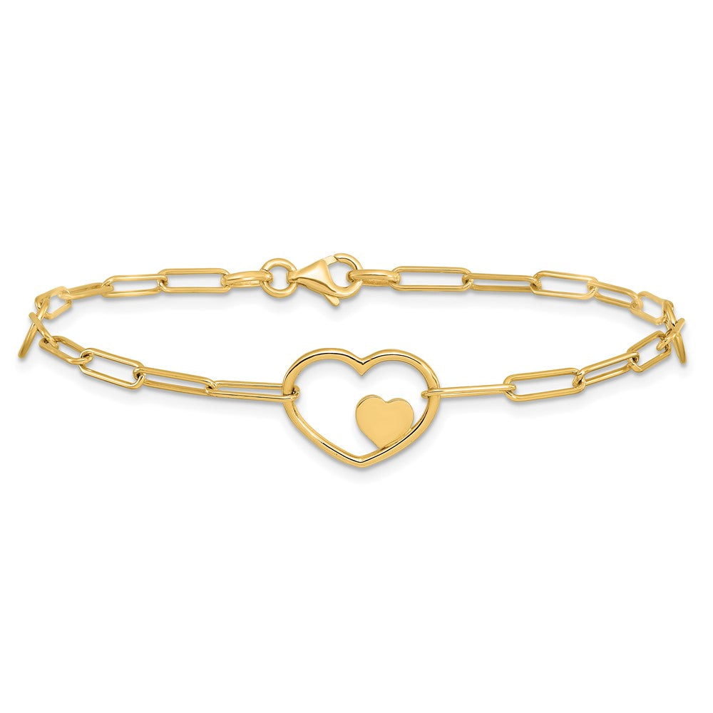 Paperclip Link Heart Bracelet 7.25"