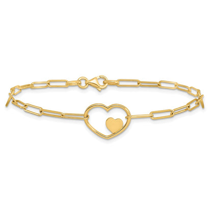 Paperclip Link Heart Bracelet 7.25"